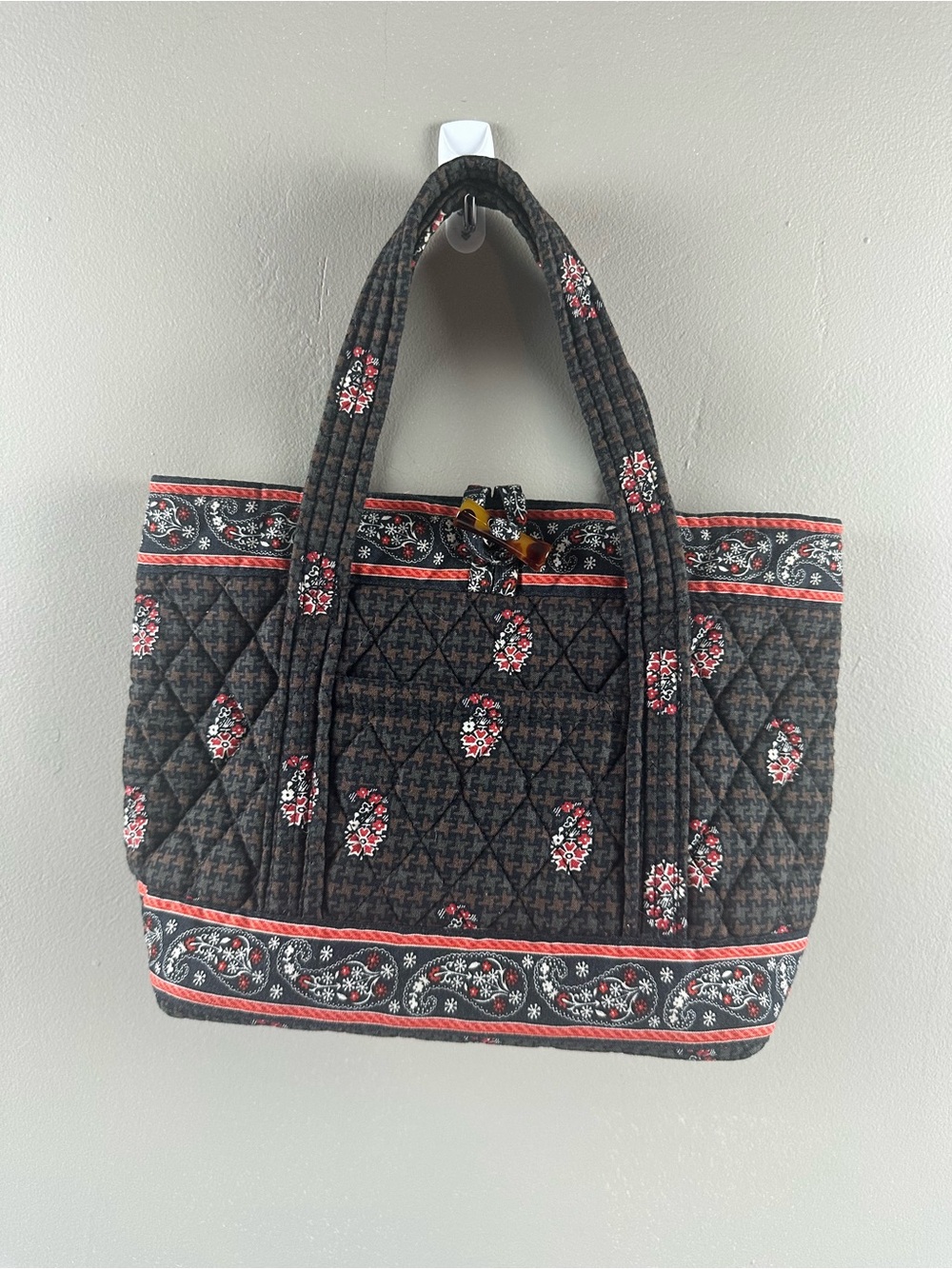 Vera Bradley Quilted Floral Tote in Black and Red